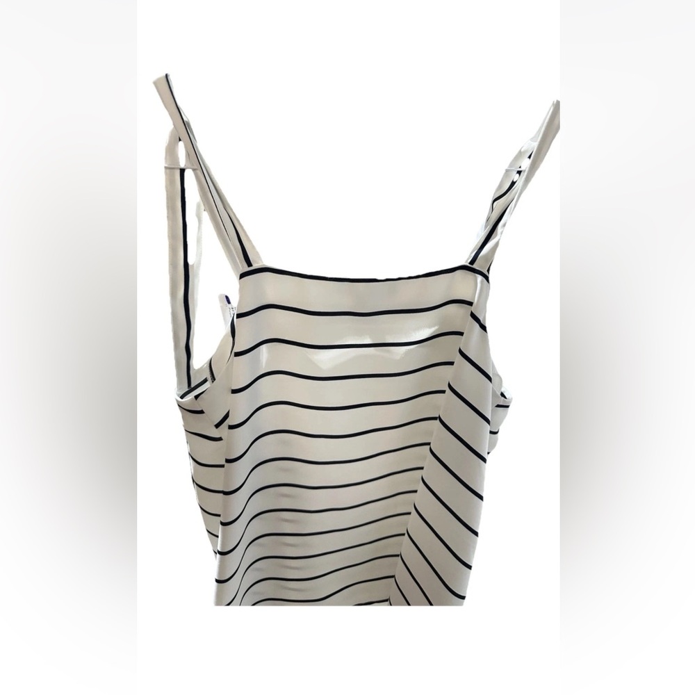 Banana Republic White Tank with Black Stripes and Tie Shoulders - Picture 3 of 3